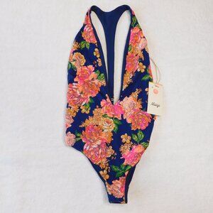 Maaji Dunes Reversible One Piece Swimsuit | Navy Blue & Flowers | NWT | Med